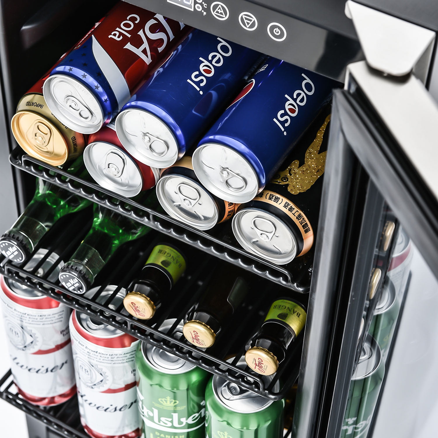 Spaco Built-in and Freestanding 15" Mini Beverage Refrigerator/Wine Cabinet, 120 Cans, Adjustable Shelves, Black and Silver Spaco Built-in and Freestanding 15" Mini Beverage Refrigerator/Wine Cabinet, 120 Cans, Adjustable Shelves, Black and Silver