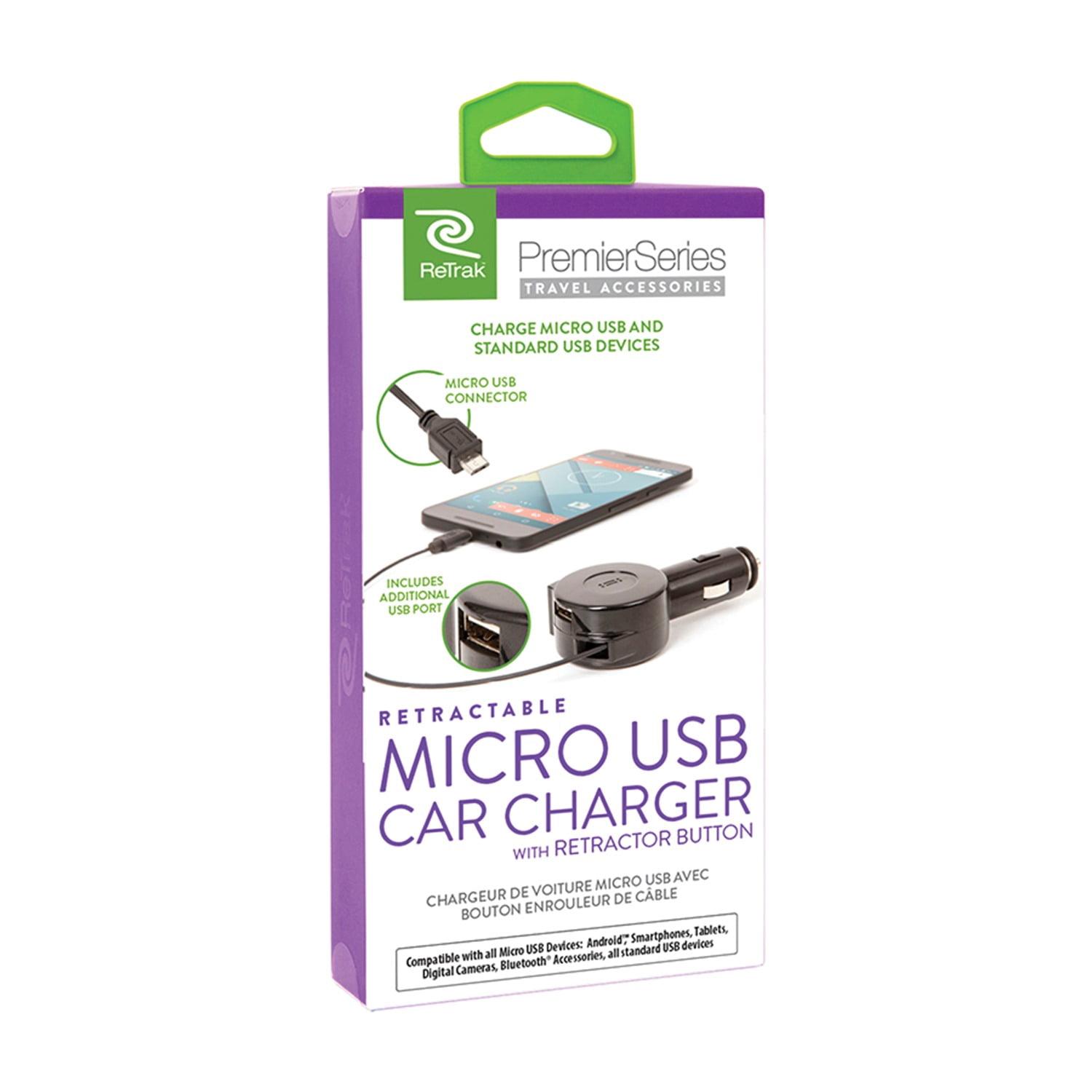 ReTrak ETPRM5CAR Retractable 10-foot Micro USB Car Charger