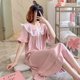 thumbnail image 1 of Pijamas con estampado naranja para mujer, camisón de encaje de estilo coreano, vestido de noche de verano, ropa de dormir de manga corta con lazo, ropa de casa, 1 of 4