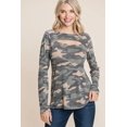 thumbnail image 1 of Army Top Basique Décontracté à Manches Longues avec Encolure Découpée Imprimée Camouflage, 1 of 6
