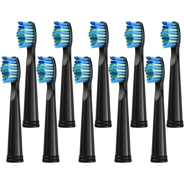 Replacement Brush Heads 10 pc Compatible with Fairywill FW-507 D7 Electric Toothbrush Soft Bristles Replacement Head (Black 10)