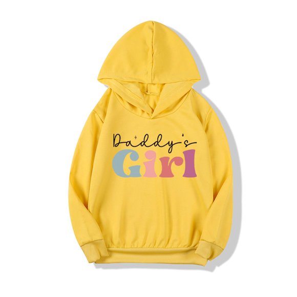 Milgrthf Hoodies for Girls Long Sleeve Letter Print Hooded Sweatshirts Soft Cotton Pullover Tops Yellow 5 Years