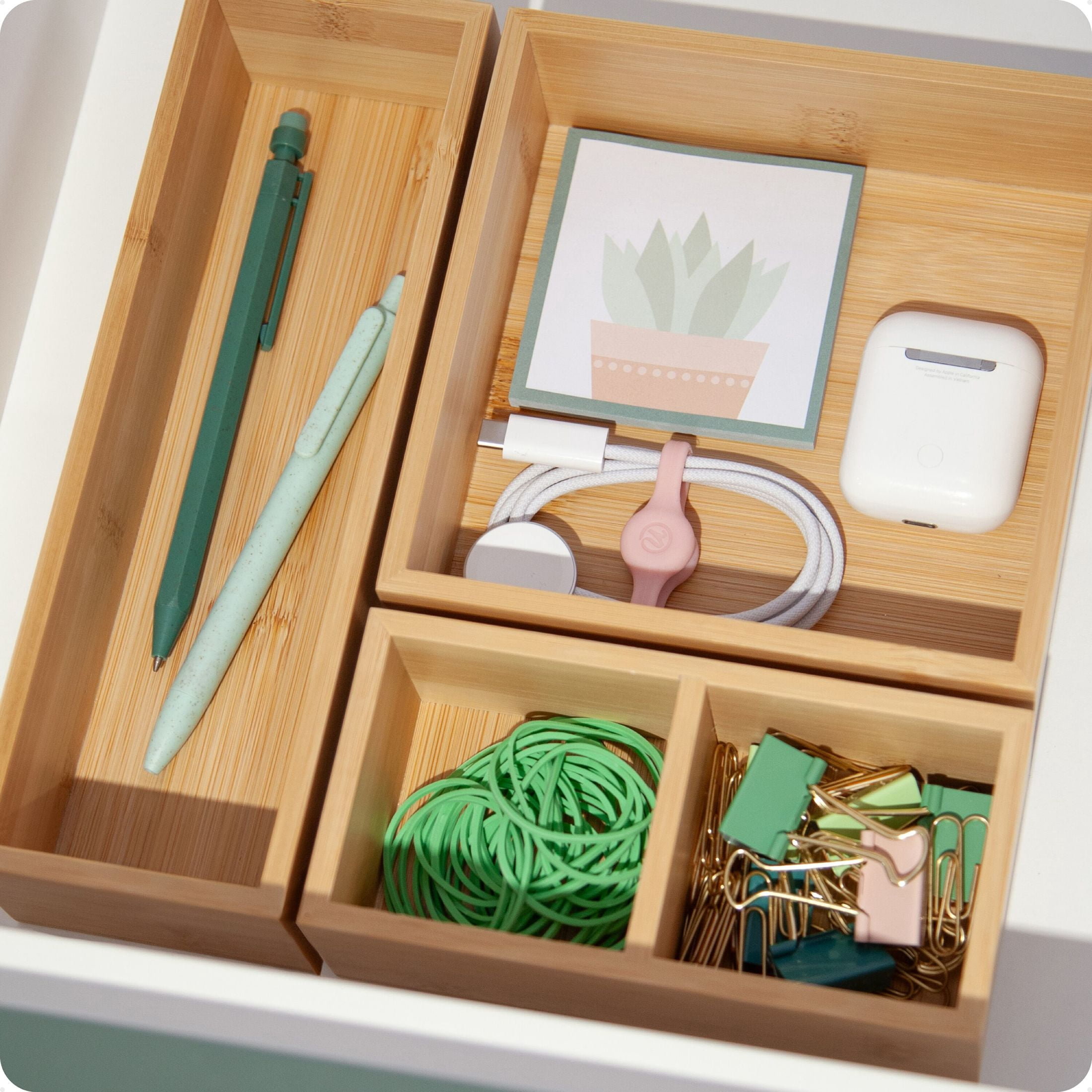 U Brands Verona Drawer Organizer, 9x9x2 in., Bamboo, Great Storage Solution for Drawers, 4 Compartments