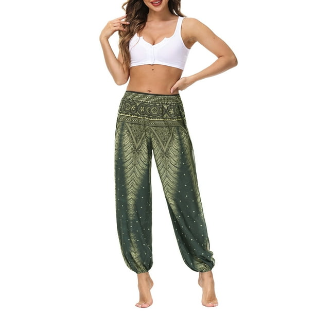 Txlixc Pantalones de entrenamiento para mujer, estampado digital bohemio, pantalones de yoga sueltos con lado dividido Txlixc Estilo de ocio