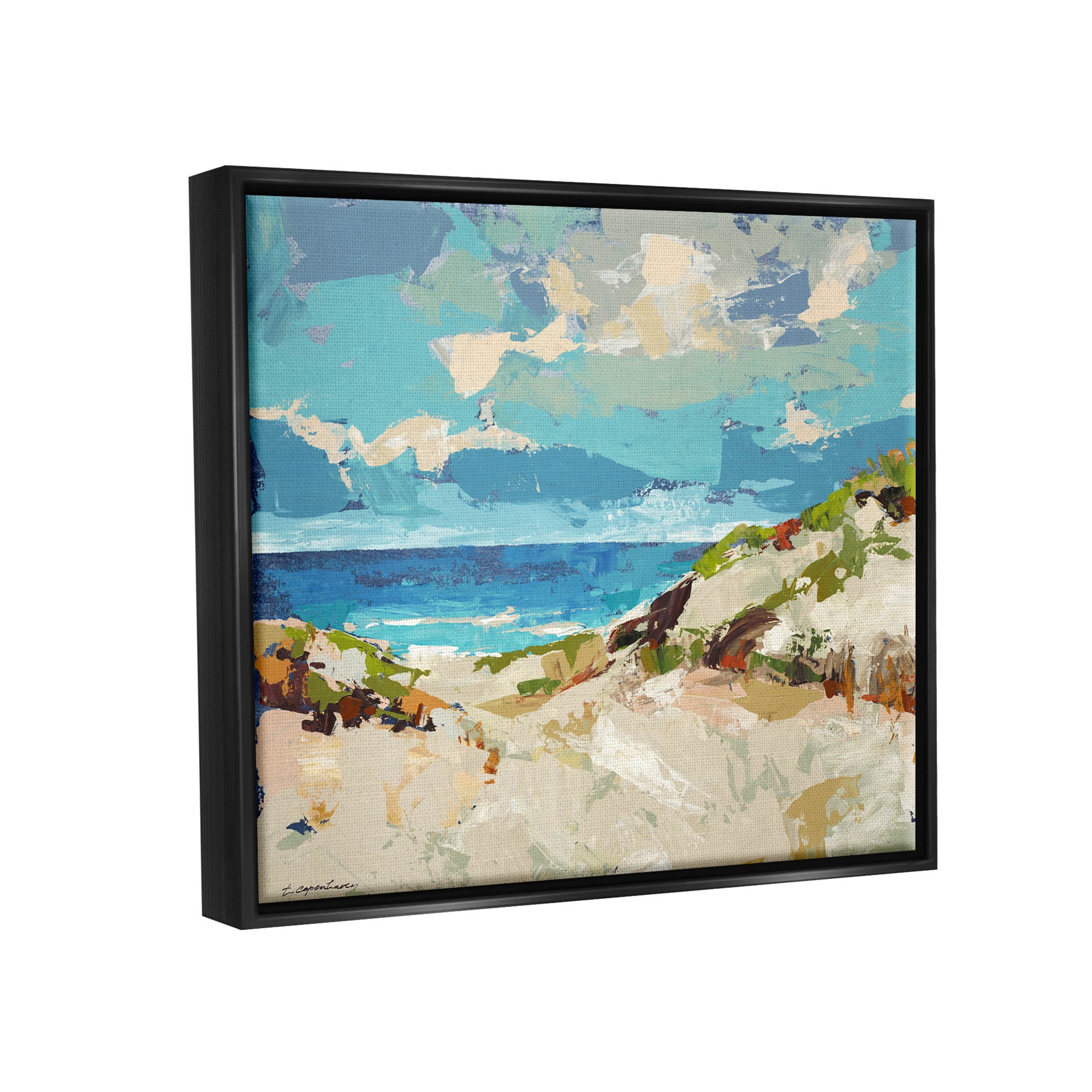 Abstract Beach Sky Landscape Landscape Painting Jet Black Framed Art Print Wall Art