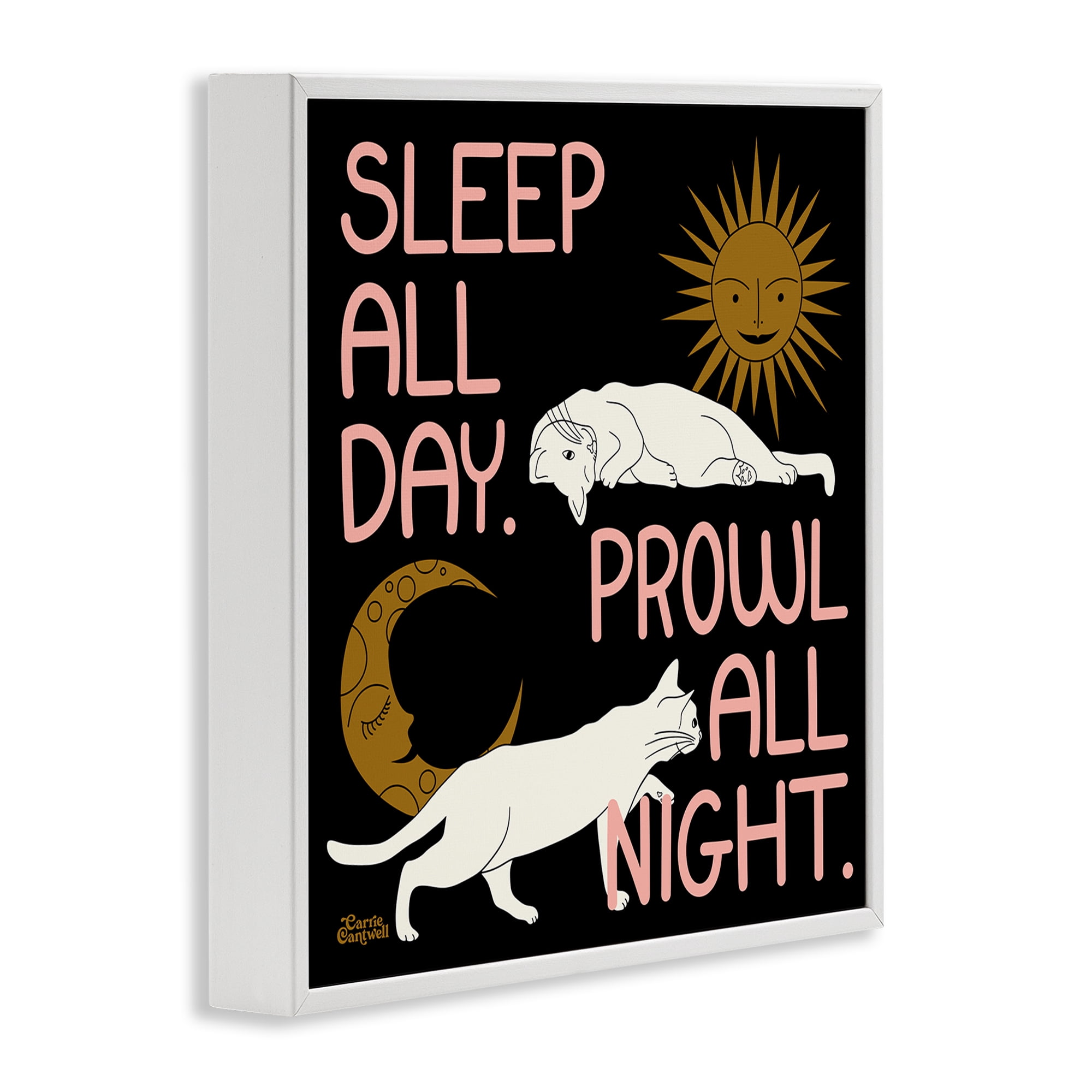 Stupell Industries Sleep & Prowl Cats Animals & Insects Painting White Framed Art Print Wall Art, 17 x 17