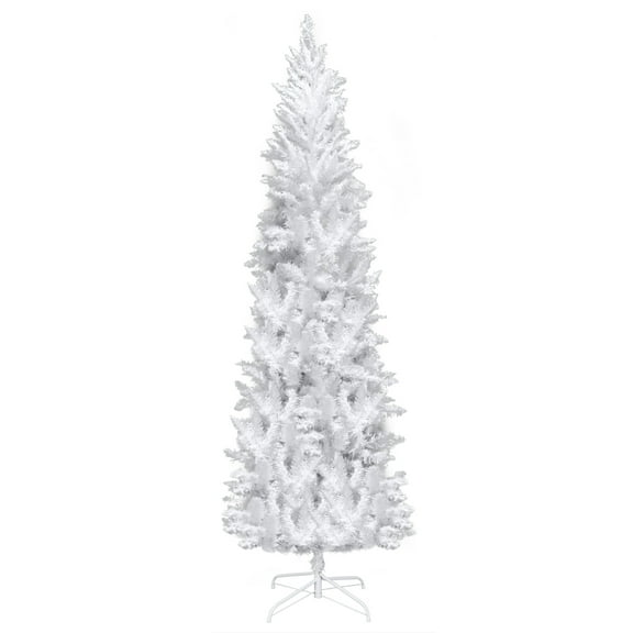 Canddidliike Clear Tied Prelit Incandescent Solid Print Flocked Pencil Artificial Fir Slim Christmas Tree, with Stand 7.5'