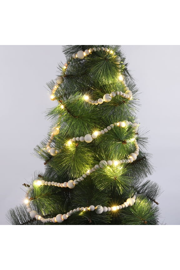 7ft Christmas String Light With Wooden Bead,Xmas tree Decoration,Waterproof Battery Operated Warm White Light For Christmas Home Wall Store Party Wedding Fireplace Indoor Outdoor Bohemian Home Decor