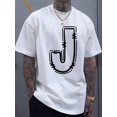 thumbnail image 1 of Camiseta de manga corta con cuello redondo para hombre, cómoda y transpirable, sencilla y elegante, con estampado de letra J, ideal para vacaciones de primavera y verano., 1 of 5