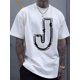 thumbnail image 1 of Camiseta informal de algodón para hombre con elegante estampado de la letra J: transpirable y cómoda para primavera y verano., 1 of 5