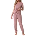 thumbnail image 2 of INSPIRE CHIC Ensemble de Pyjama pour Femme en Modal Tenue de Nuit à Manches Courtes avec Pantalon de Survêtement Long Ensemble Doux m Rose, 2 of 6