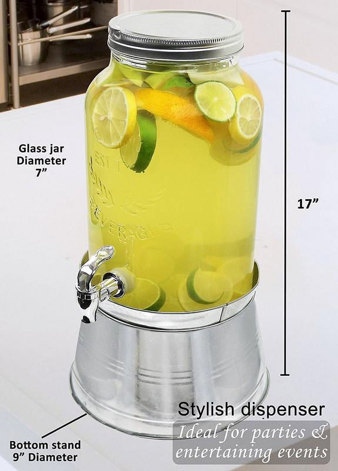 Elegant Home Hammered Glass Ice Cold Beverage Drink Dispenser - 2.7 Gallon,  With Glass Lid and Antique Metal Stand, 100% Leak Proof Spigot- Wide Mouth  Easy Fill…