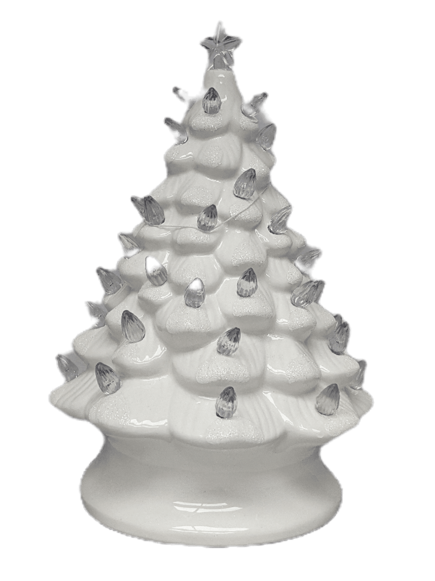 youngs 90861 Ceramic White Christmas Tree with Lights, 8inch Height