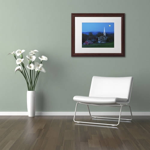Trademark Fine Art "Moonrise at Peacham" Canvas Art by Michael Blanchette Photography White Matte, Wood Frame