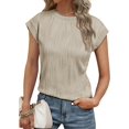 thumbnail image 1 of Tops elegantes de manga corta para mujer, cuello redondo, texturizados, lindos tops de verano 2024, camiseta básica, 1 of 5