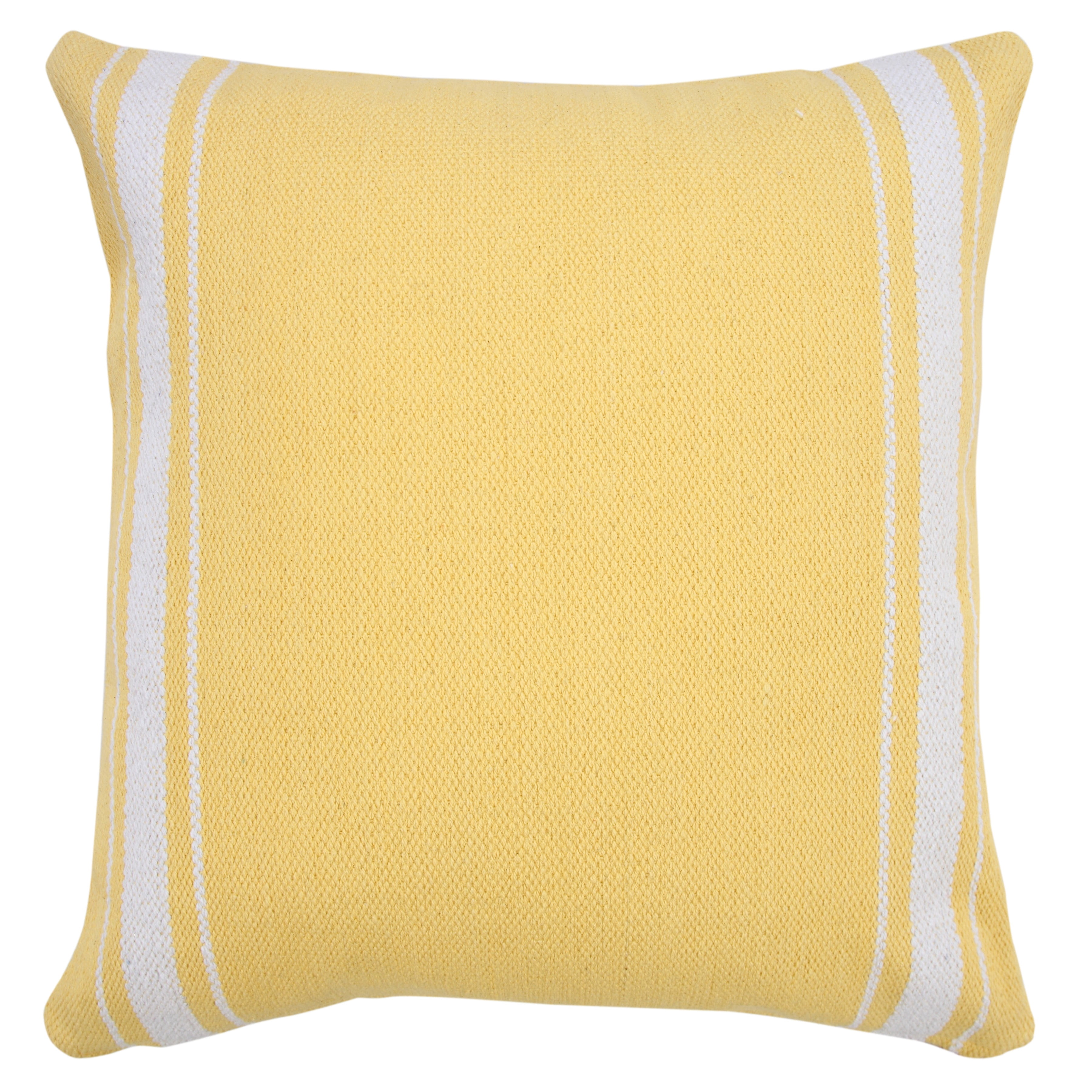 Harlow Hill David 20" x 20" Striped Cotton Adult Decorative Feather Filled Pillow, Yellow/White