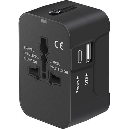 Travel Adapter with USB C, Universal All in One Worldwide Travel Adapter Power Converters Wall Charger AC Power Plug Adapter USB Type C Charging Ports for USA EU UK AUS Black