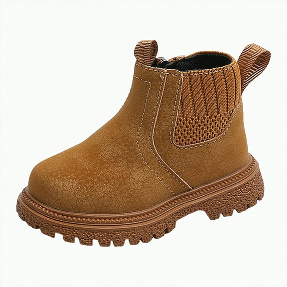 CAICJ98 Toddler Ankle Boots for Boys Girls Chelsea Booties Side Zipper Comfortable Slip on Lug Sole Low Heel Fall Boot Warm Winter Shoes Boys' Girls' Boots (Toddler/Little Kid),9