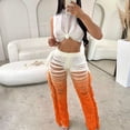 thumbnail image 4 of Conjunto de dos piezas de crochet con degradado de color para mujer, top corto de playa de verano y pantalones de pierna ancha con borlas y agujeros, trajes de vacaciones, 4 of 5