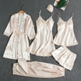 thumbnail image 2 of 5 Piece Women's Satin Silk Pajama Sets Robe Camisole Sleepwear Nightgown Pjs Bottom Shorts Lounge Set, 2 of 4