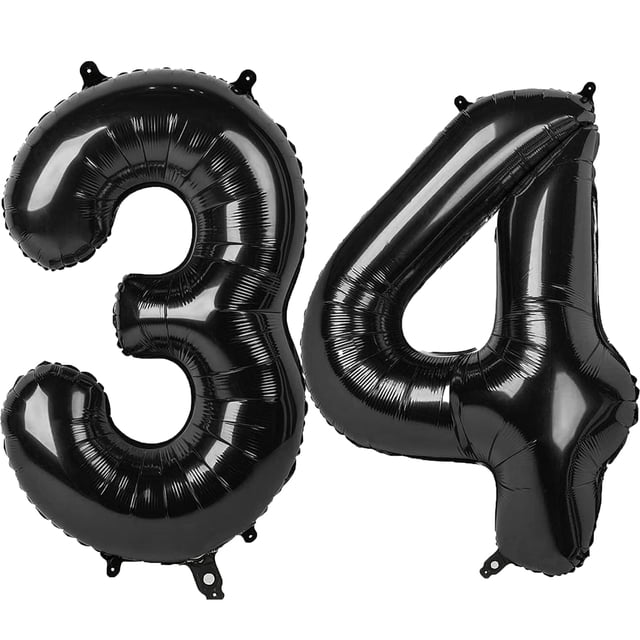 Globo Kelfuoya, 40 cm, negro, número 34, lámina de mylar, helio