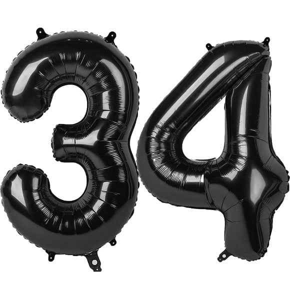 Globo Kelfuoya, 40 cm, negro, número 34, lámina de mylar, helio