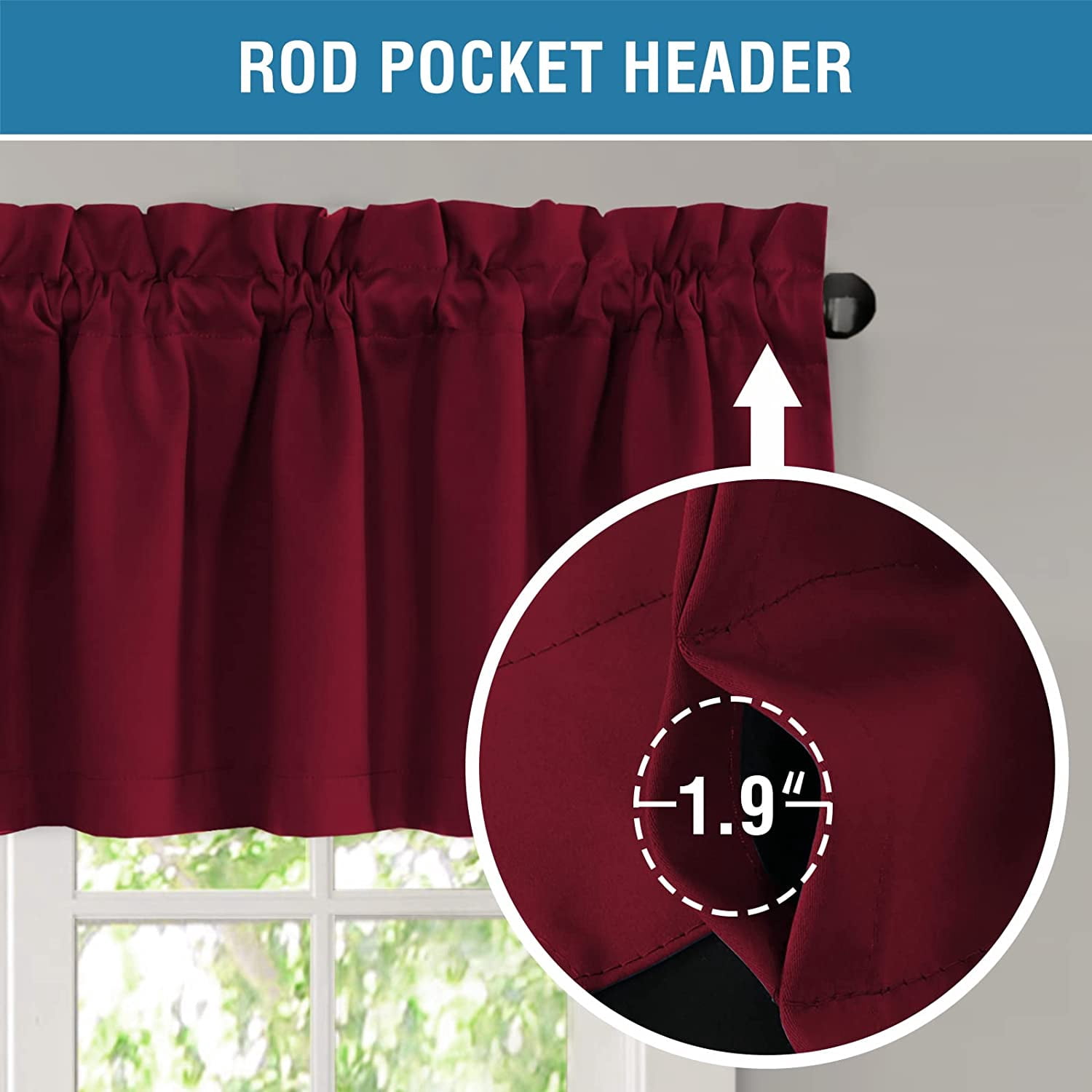 Blackout Curtain Valances for Kitchen Windows/Bathroom/Living Room/Bedroom Thermal Insulated Rod Pocket Valances for Windows, 2 Pack, 52" x 18"
