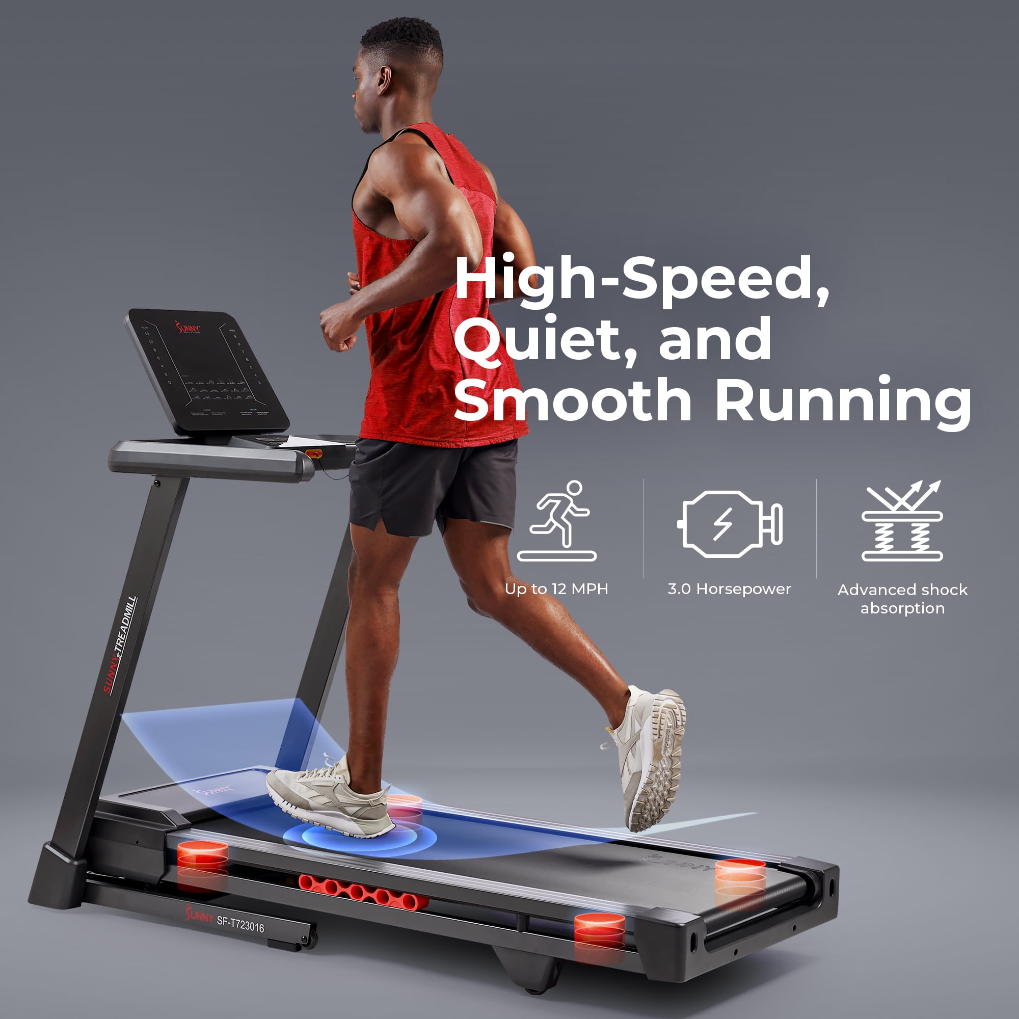 Sunny Health & Fitness Treadmill Elite Smart Auto Incline 20” Deck Treadmill with 300 LB Weight Capacity w Bluetooth & Free SunnyFit® App Membership - SF-T723016