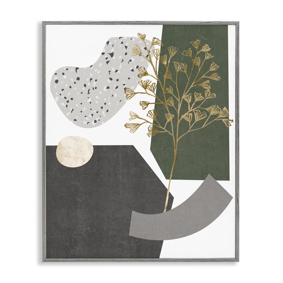 Stupell Industries Contemporary Abstract Shapes with Golden Detail Gray Framed Giclee Art, 11 x 14, by Melissa Wang