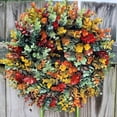 thumbnail image 2 of Wreaths for Front Door, Artificial Eucalyptus Orange Wreath with Colorful Flowers for Fall Indoor Outdoor Decor 14 Inch, 2 of 9