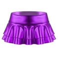 thumbnail image 4 of Sxiwei Women's Shiny Metallic Skirt High Waist Layered Pleated Ruffled Mini Skirt Rave Party Clubwear Metallic Purple M, 4 of 7