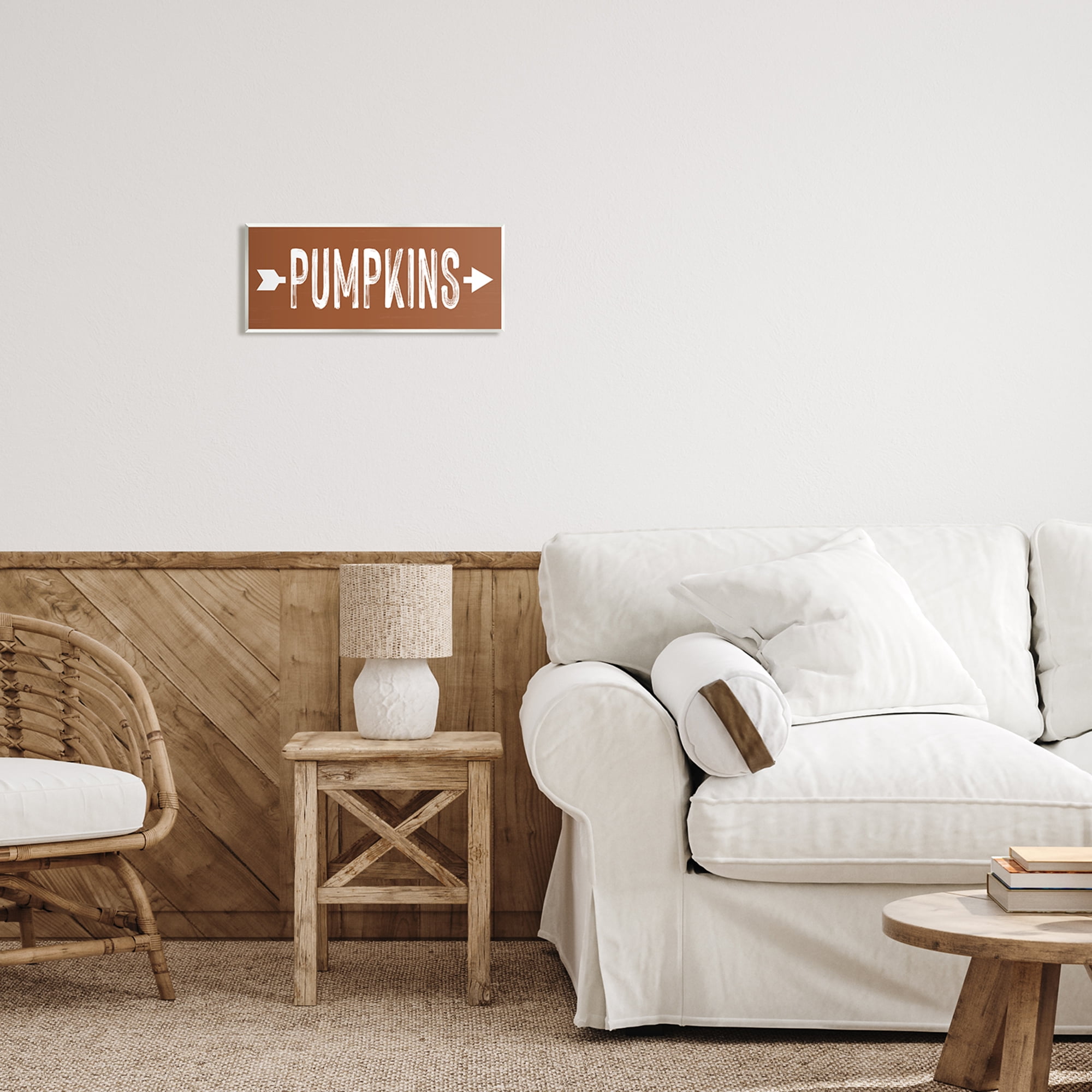 Stupell Industries Pumpkins Pointing Right Holiday Painting Unframed Art Print Wall Art, 17 x 7