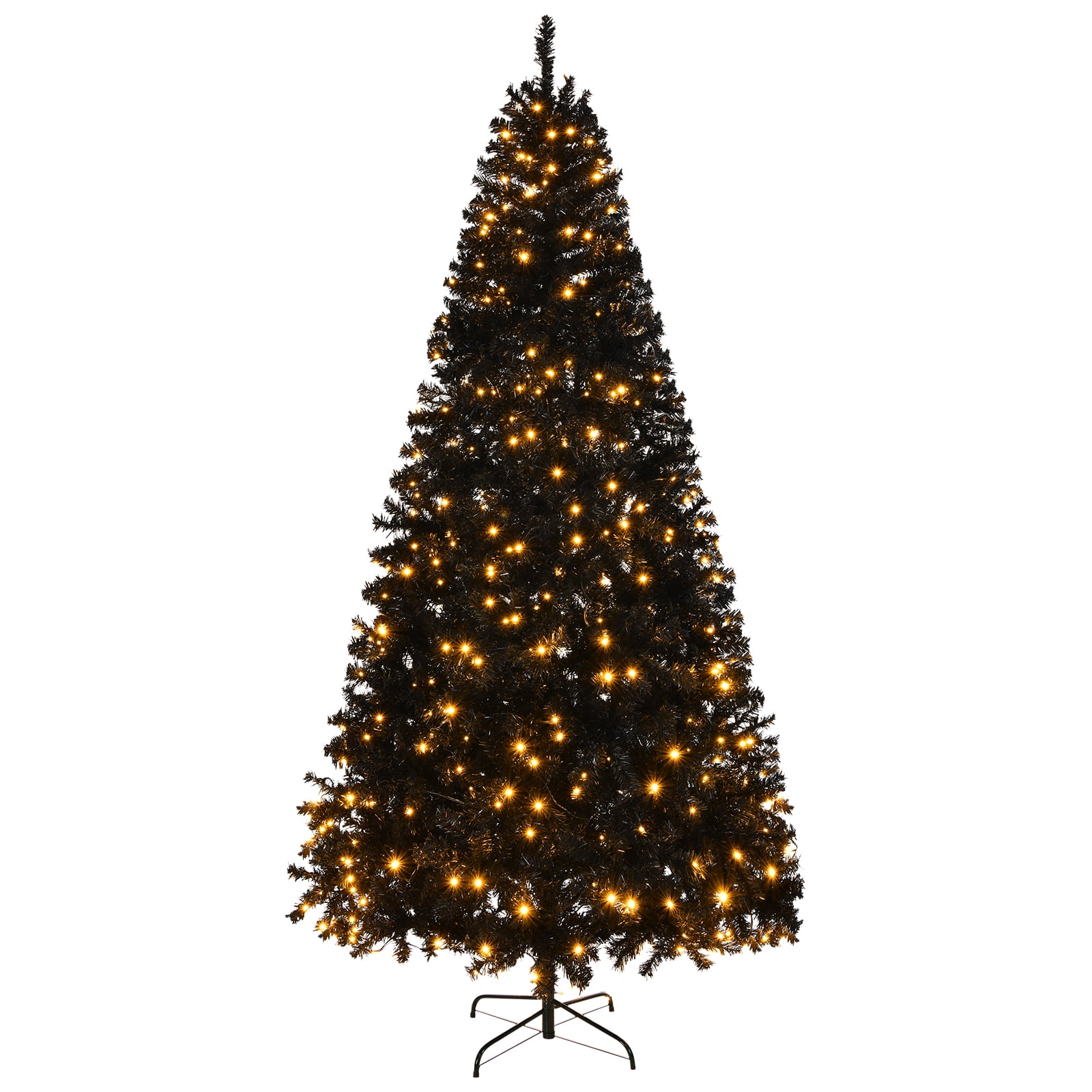 8 FT Pre-lit Artificial Christmas Tree, Hinged Xmas Pine Tree with 1450 Branch Tips, 550 Lights and Remote Control for Holiday Party Office Home, Black