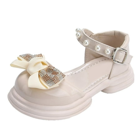 NOLDARES Girls Dress Shoes Glitter Princess Shoes Flower Girls Low Heels Flats Birthday Wedding Party for Toddler Little Big Kid(White 36)