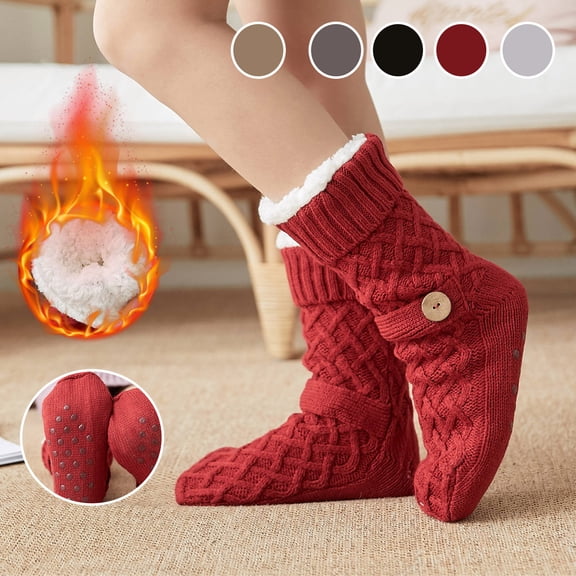 Naittoop Sherpa Lined Slipper Socks for Women, Non-Slip Cozy Winter House Socks Floor Socks, Soft Fuzzy Socks, Gifts for Women & Ladies Stocking Stuffers