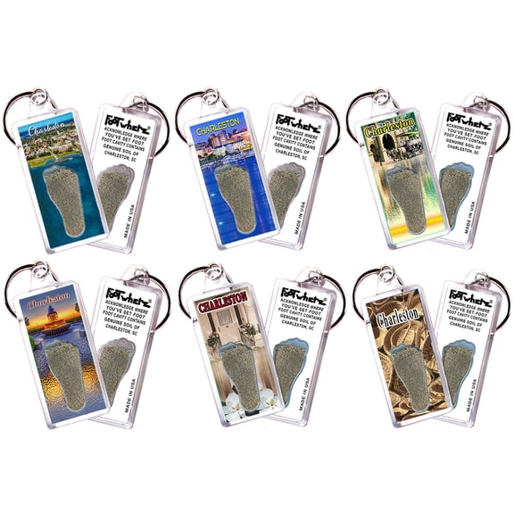Charleston FootWhere Souvenir Keychains. (CSC100 - Assorted) 6 Piece Set