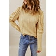 thumbnail image 1 of Women's Khaki Solid Color Puffy Sleeve Textured Knit Top, 1 of 15