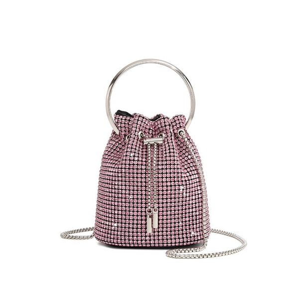 Bolso tipo cubo con diamantes, bolso de mujer, bolso bandolera con borlas de diamantes, bolso con cadena retráctil
