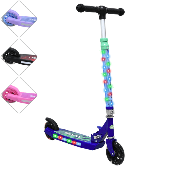 Scooter Patín del Diablo para Niños con Luces Plegable Altura Ajustable Antideslizante Freno 3 a 8 Años - Azul  Marino