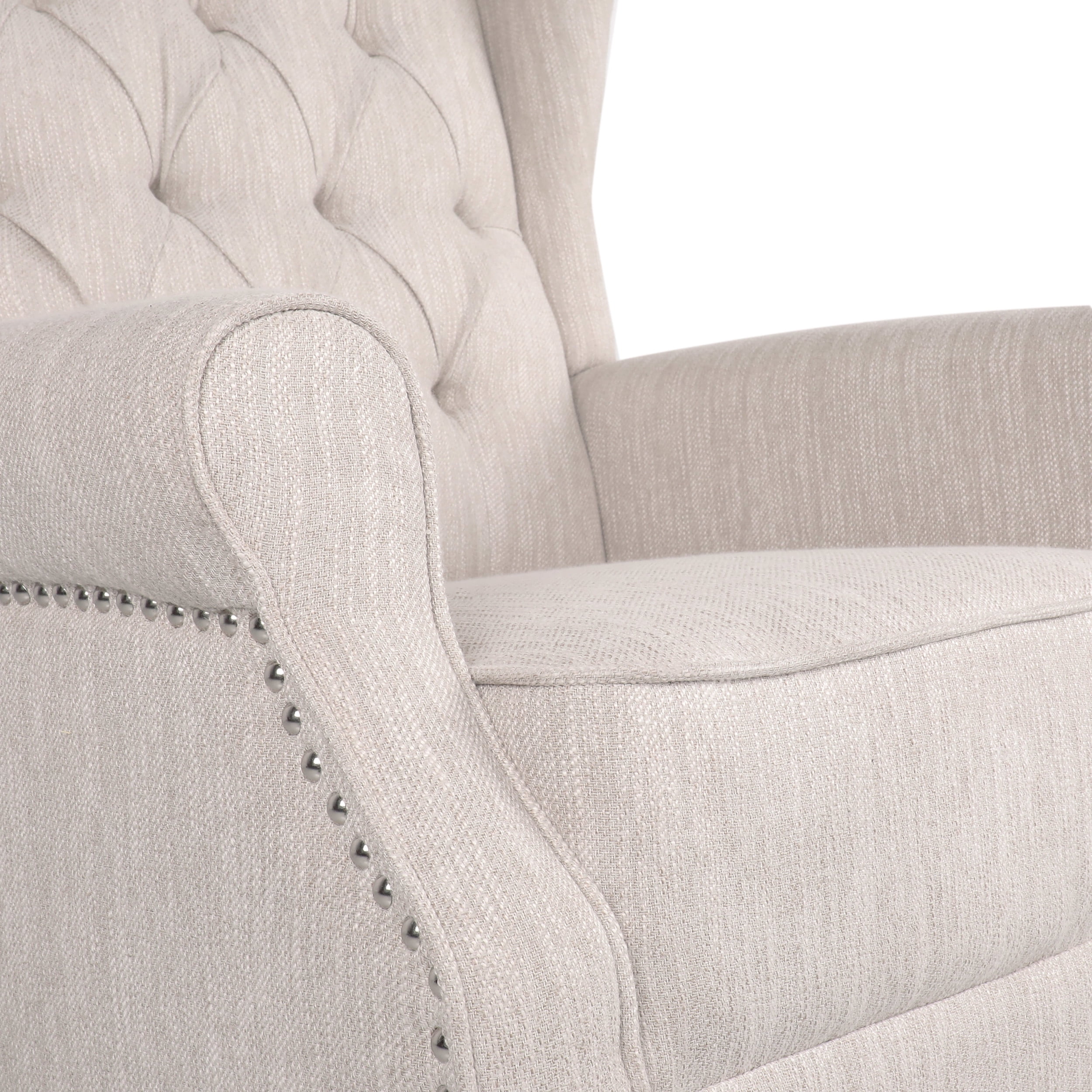 Noble House Dowd Fabric Tufted Wingback Rocking Chair, Beige and Dark Brown