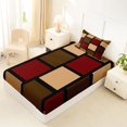 thumbnail image 5 of Castle Fairy Mid Century Square Block Twin Sheets 3pcs,Minimalist Vertical Grid Bedding,Burgundy Tan Black,1 Flat Sheet, 1 Fitted Sheet and 1 Pillowcase, 5 of 7