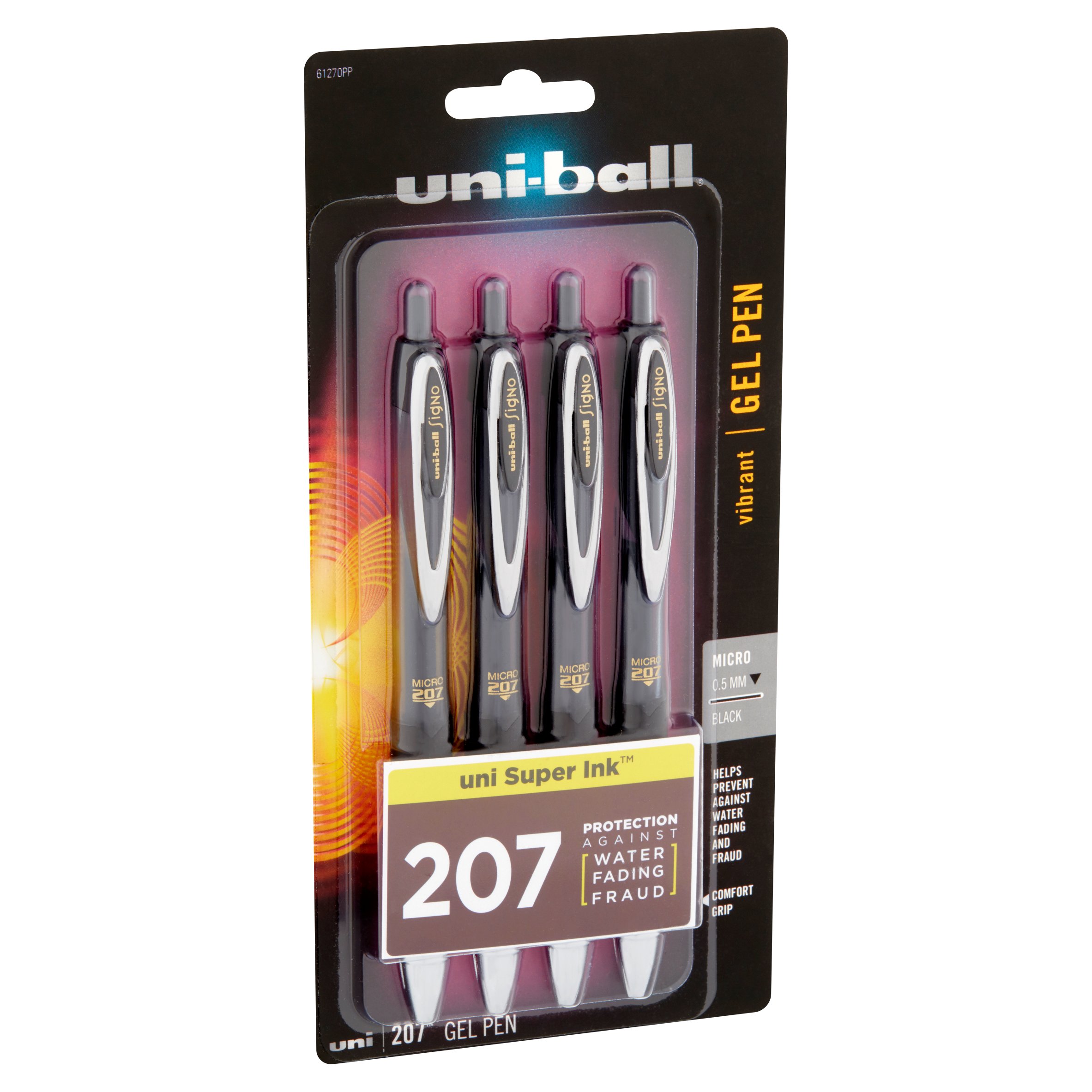 uni-ball 207 Retractable Gel Pens, Micro Point, Black, 4 Pack
