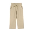 thumbnail image 5 of Outfmvch Summer Pants for Women Pull On Elastic Capri Pants with Lace Side Palazzo Pants Loose Flowy Pants Straight Wide Leg Drawstring Elastic Waist Plus Size Elastic Waist Trousers Khaki S-3XL, 5 of 5