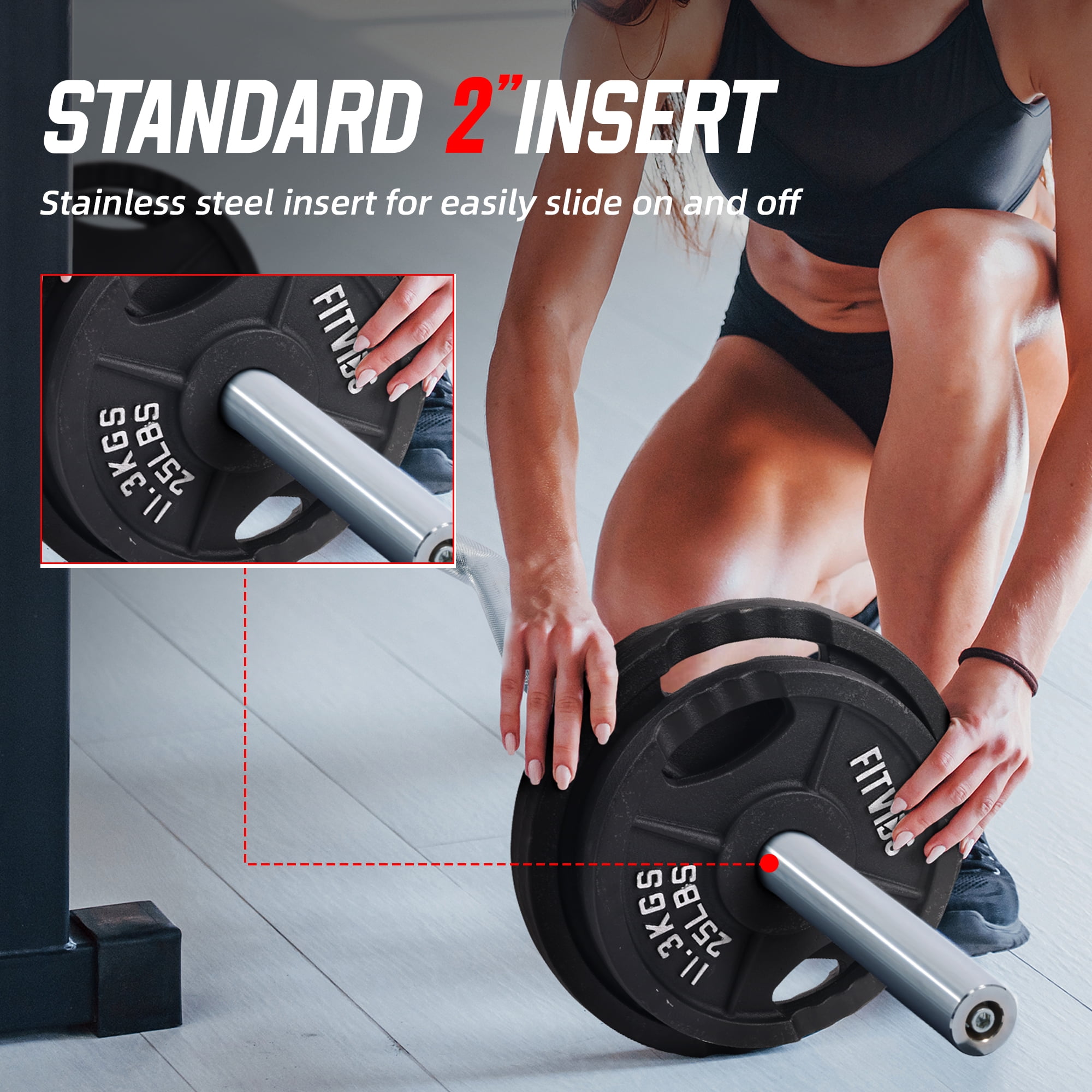 Signature Fitness 2-Grip Olympic Cast Iron Weight Plates, 2-Inch Hole, 2.5LB–45LB, Black with Silver Lettering