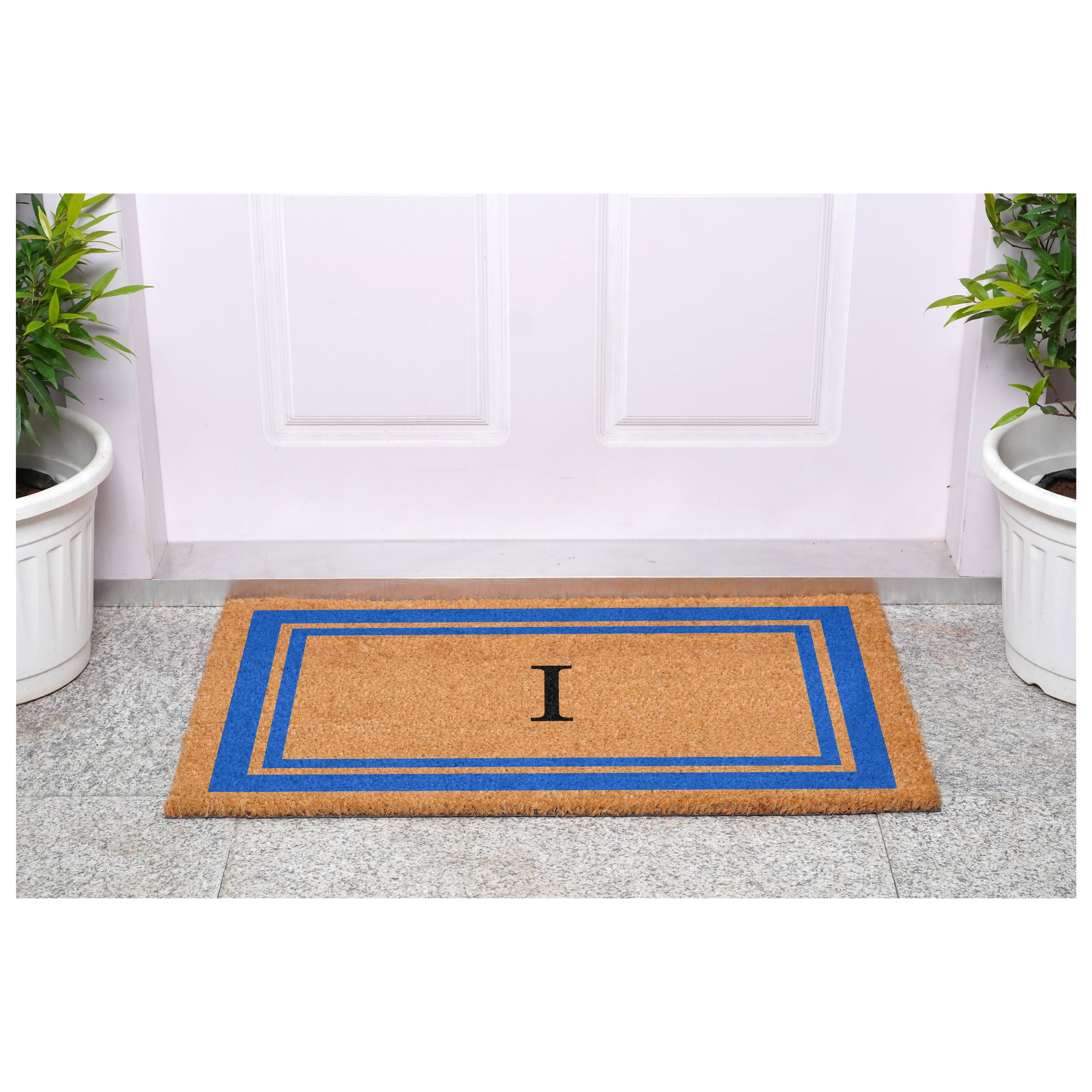 Blue Border  Monogram Doormat (Letter I)