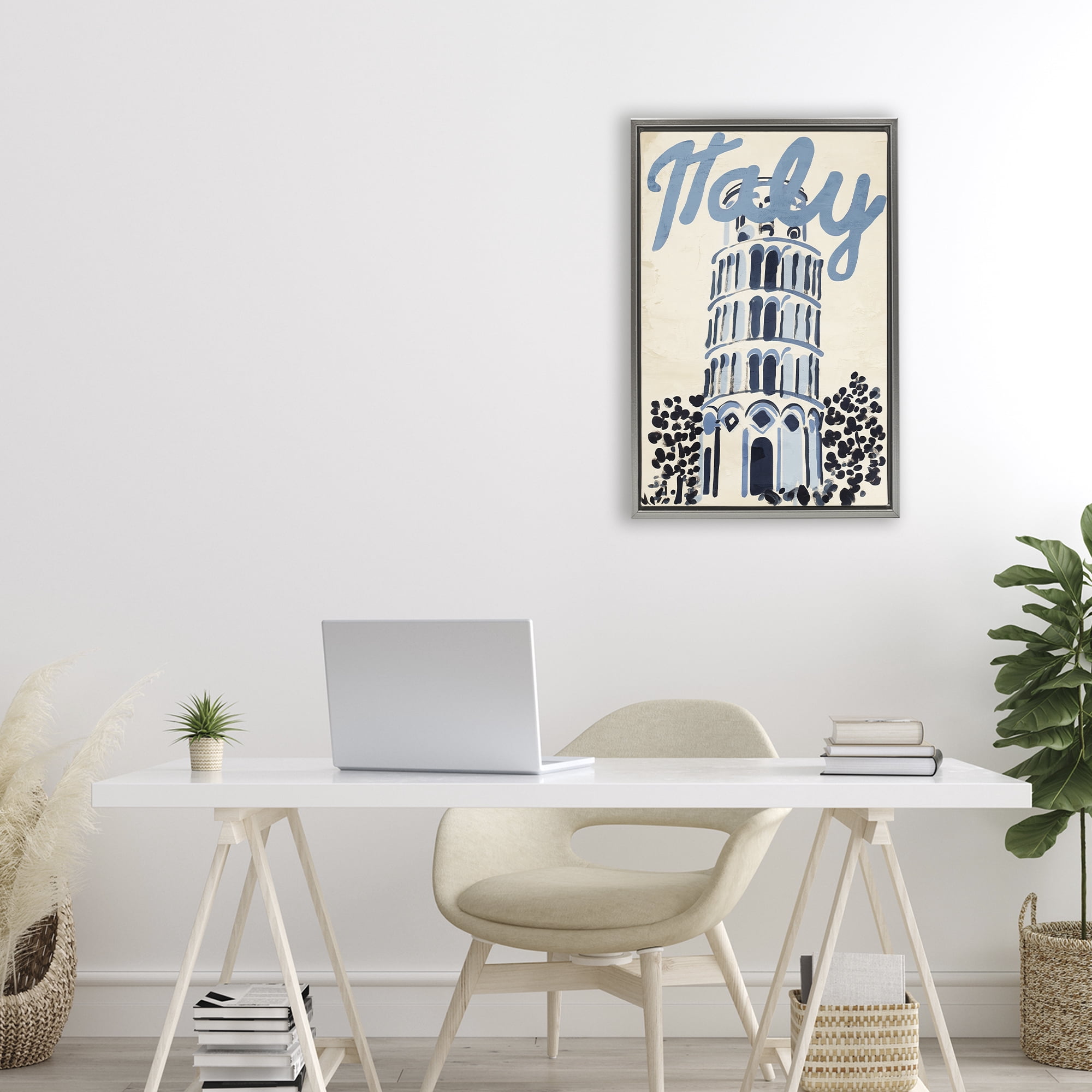 Stupell Industries Blue & Beige Italy Travel Gray Framed Floater Canvas Wall Art, design by Annabelle Hall