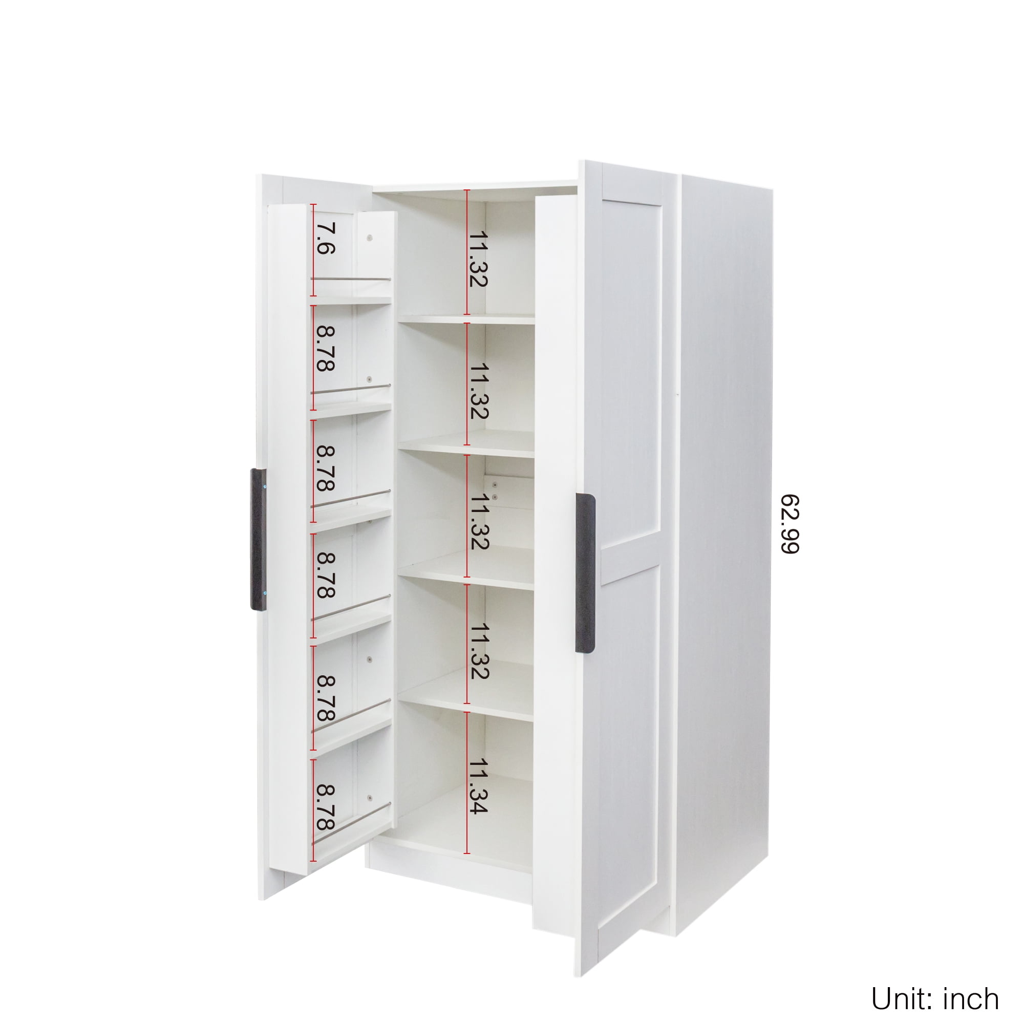 Leumius 63" Tall Kitchen Pantry Cabinet,Freestanding Buffet Cupboards Sideboard with Doors & Shelves,Kitchen Pantry Storage Cabinet for Kitchen,Living Room,White