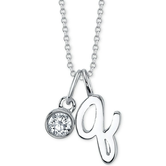 Unwritten Initial (“r”) & Cubic Zirconia Silver-Plated Charm Pendant Necklace