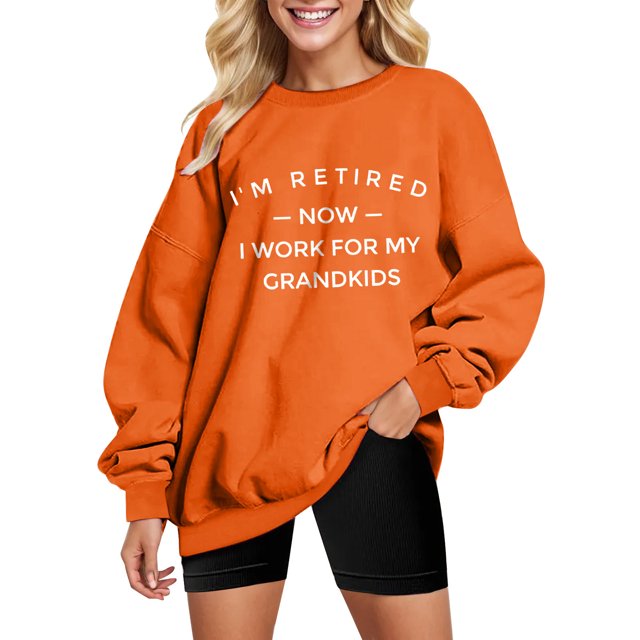 Gibobby Temperamento Pullover Top Sudadera sin capucha para mujer, informal, holgada, con estampado divertido, mangas caídas y hombros descubiertos (Anaranjado, XXL)