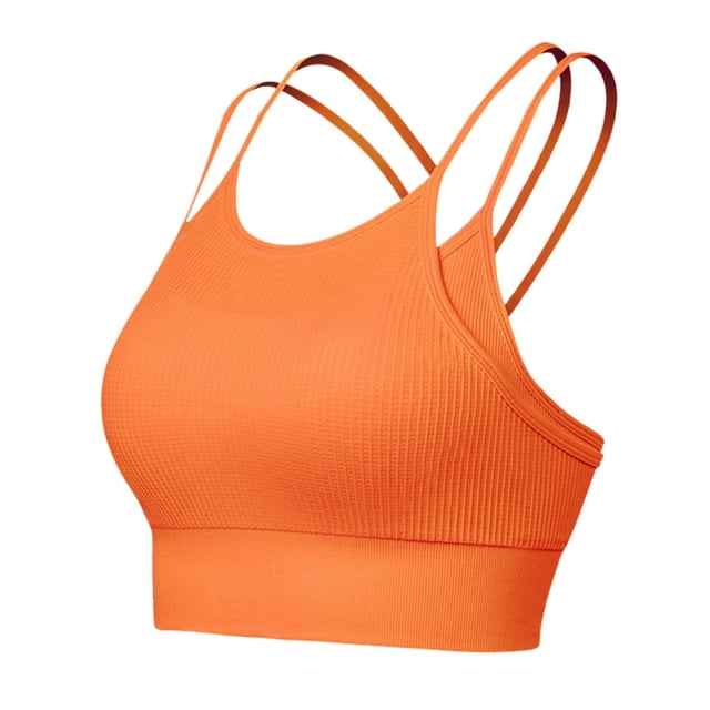Sujetador deportivo corto con espalda cruzada y relleno para mujer - Camiseta sin mangas rellena para entrenamiento, yoga y gimnasio, estilo informal y sexy, para todas las estaciones